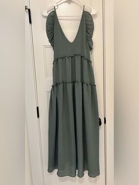 Grade & Gather Dress Womens Green Tiered Boho Beach Sundress